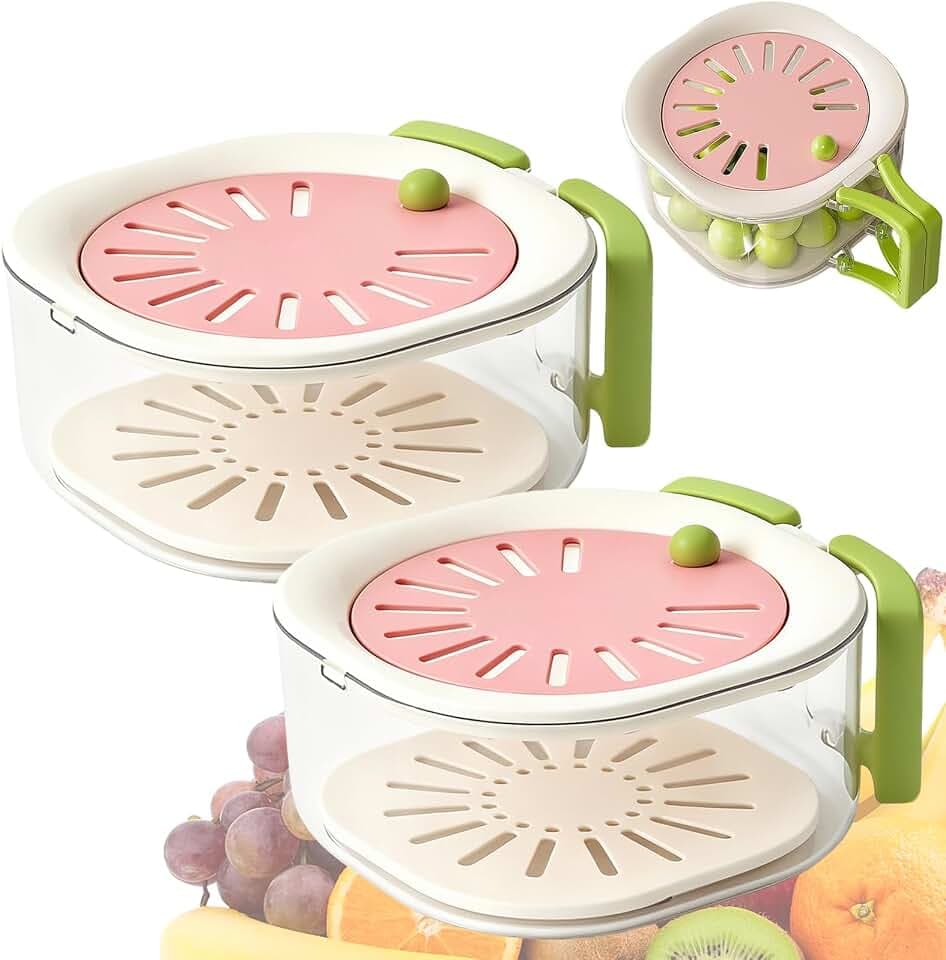 Obst Waschschüssel, 2-in-1 Obst-Gemüse-Aufbewahrungsbehälter mit Sieb, Beerenfrucht-Waschschüssel mit Deckel, Multifunktions Küchensieb Sieb-Schüssel Abtropf- und Konservierungskorb (Rosa)