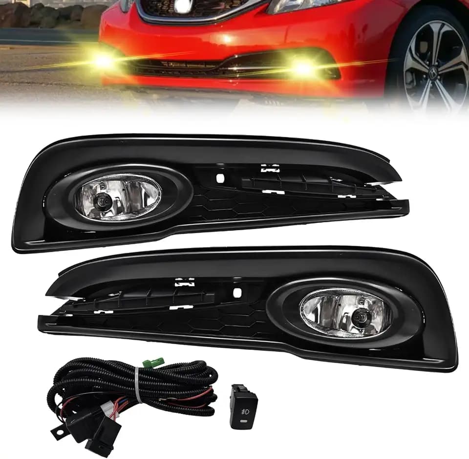 Fog Lights Compatible with 2013 2014 2015 Honda Civic Driving Fog Lamps With Switch Harness Wiring Kit