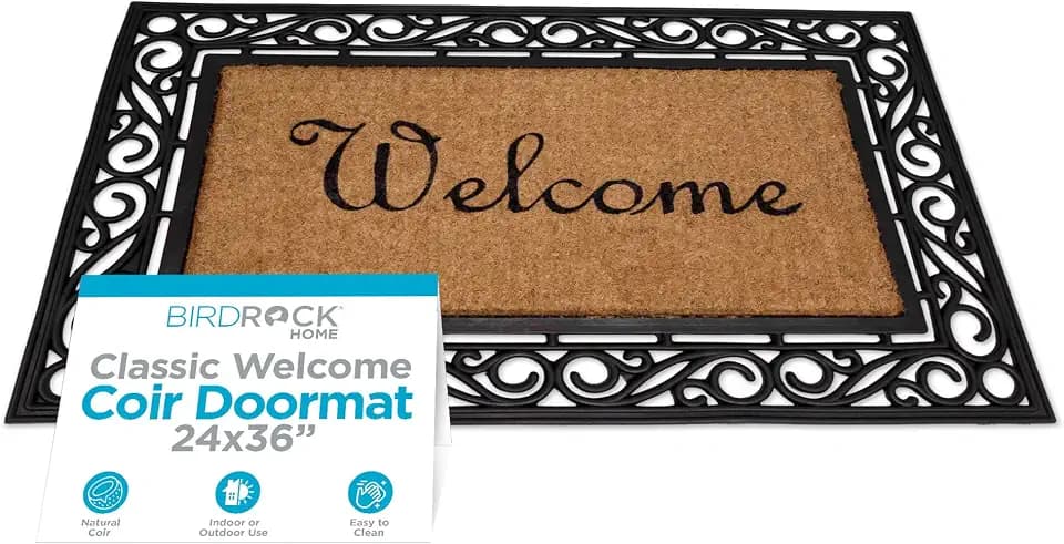 BIRDROCK HOME Classic Welcome Mat Vinyl Backed Brush Coir Doormat