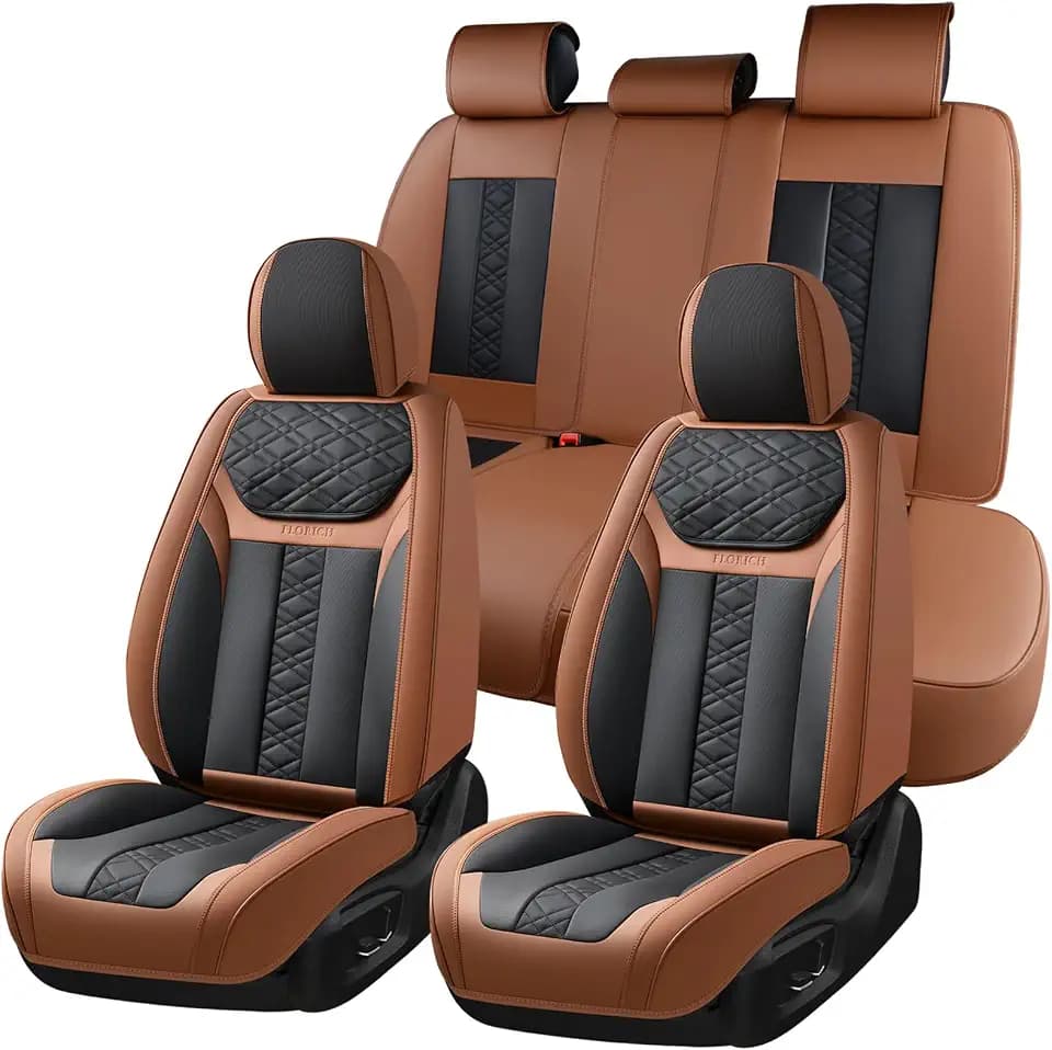 FLORICH Seat Covers, Atomutive Car Seat Covers Full Sets, Waterproof Seat Cover for Cars, Luxury Leather Universal Seat Cover Accessories Fit for Most Cars SUV Truck Sedans(Brown)
