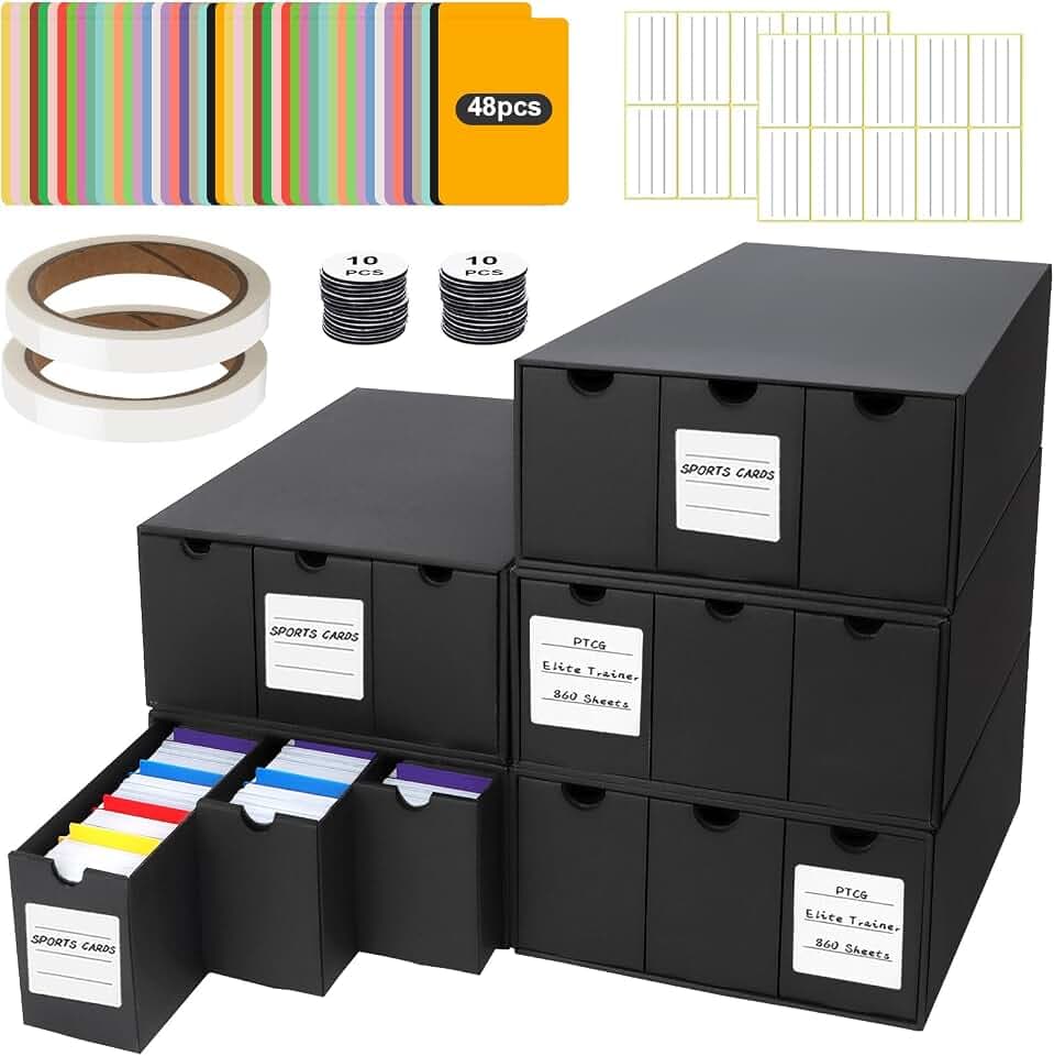 HIMOMO Sammelkarten-Aufbewahrungsbox für 14000+ Trading Card Karten, Karten Aufbewahrungsbox mit 48 Kartenteilern, Trading Card Box für TCG,MTG,PTC mit Etiketten & Klebeband