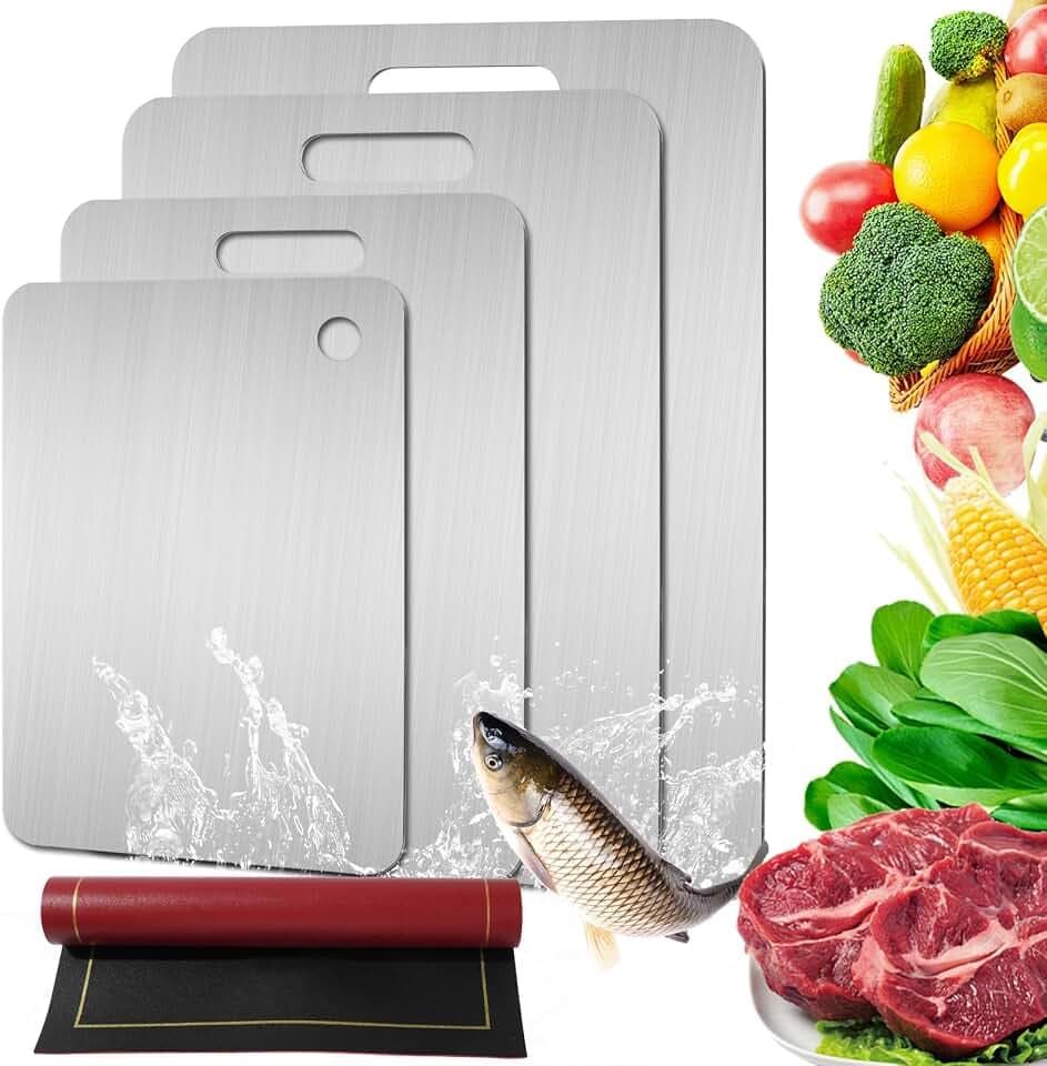 4 Pcs Stainless Steel Cutting Board with Extra Anti-Slip Placemat