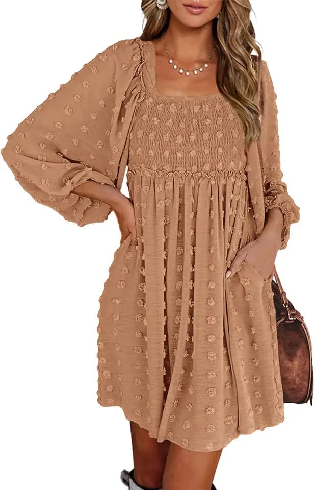 BTFBM Women's Mini Smocked Wedding Guest Dress