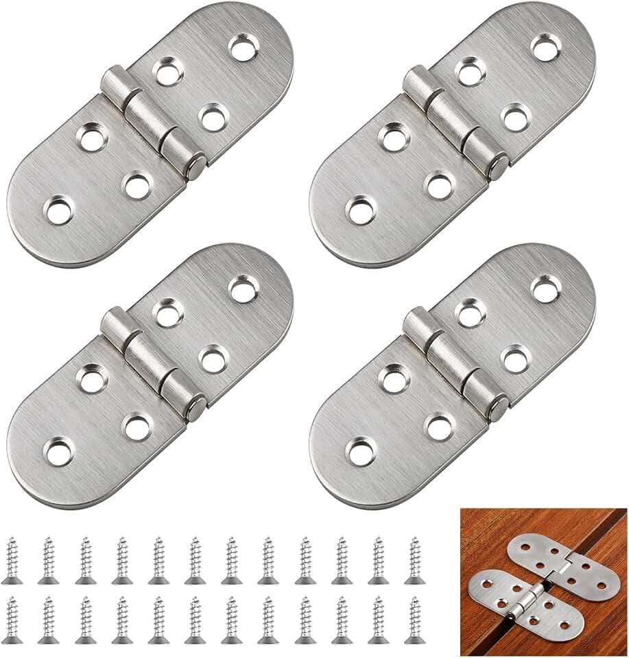 4 Stück 180 Grad Scharniere Klappbar Runde Klappscharnier Edelstahl Klappenscharnier Mini MöBelscharnier Aufschraubscharnier für Klapptisch, Schrank, Garderobe, Holzkiste, Möbel, Nähmaschinen(Silber)