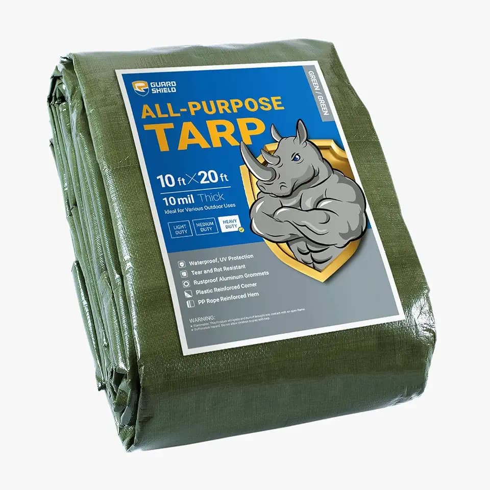 GUARD SHIELD Heavy Duty Tarp 10x20 Feet Green Multi Purpose Thick Waterproof Poly Tarp Cover 10mil