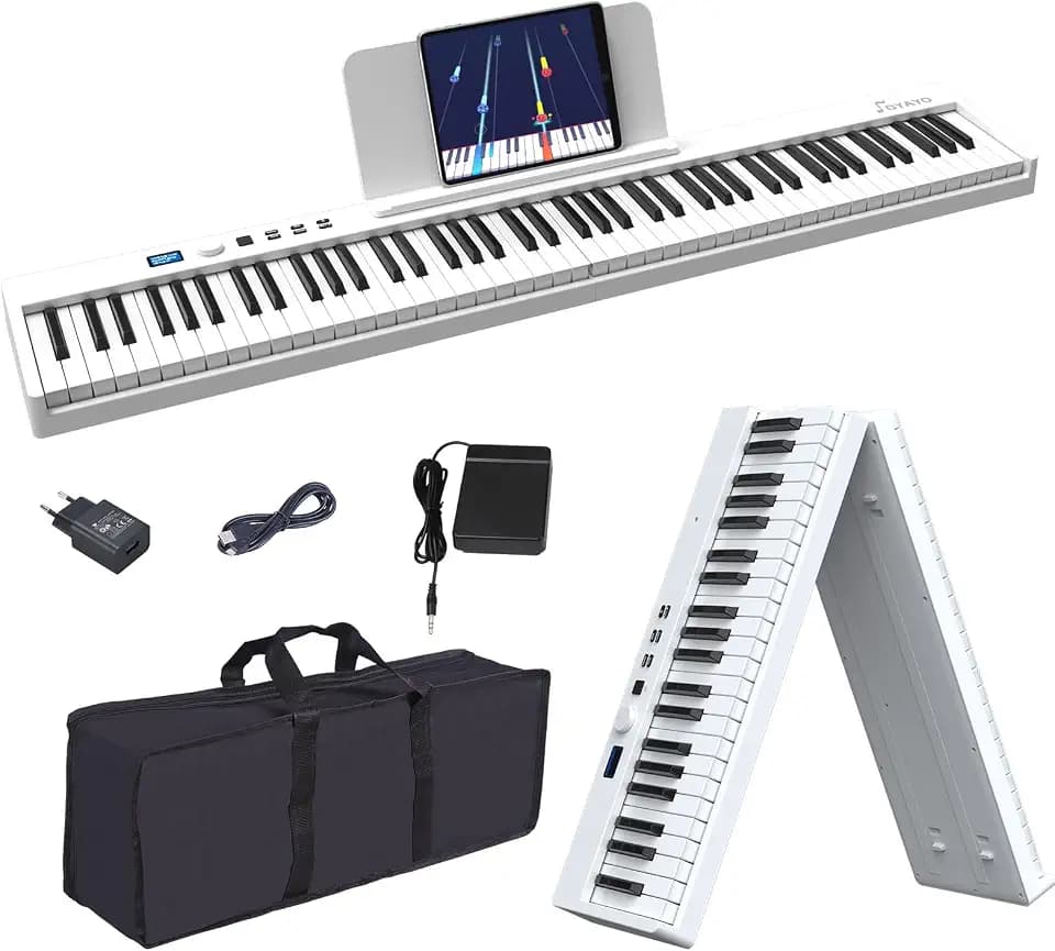 Piano mit 88 Tasten Faltbares Klavier mit LCD Bildschirm & Halbgewichteten Tasten Unterstützung MIDI Bluetooth, Digital Piano Keyboard mit Klaviertasche für Kinder Geburtstags Geschenk