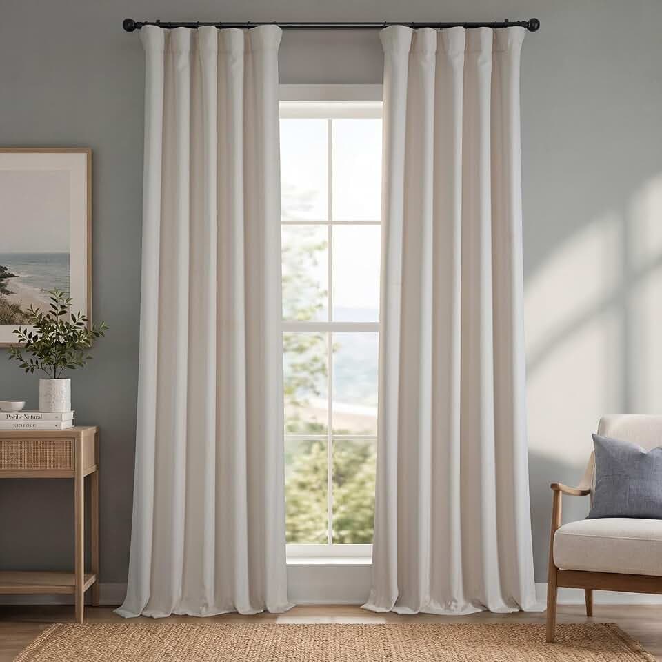 Faux Linen Curtains for Living Room (1 Panel) - 50W X 120L, Birch Taupe