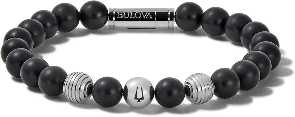 Bulova Jewelry Men's Classic Beaded Bracelet with Cylinder Clasp