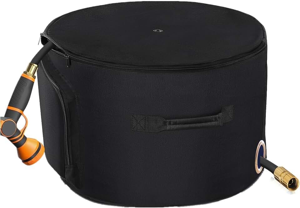 Garden Water Hose Holder Storage Bag Pot，Water Hose Hider，Holds 150 ft Hose ,Bottom With Drain Holes，Patio and Indoor-Black