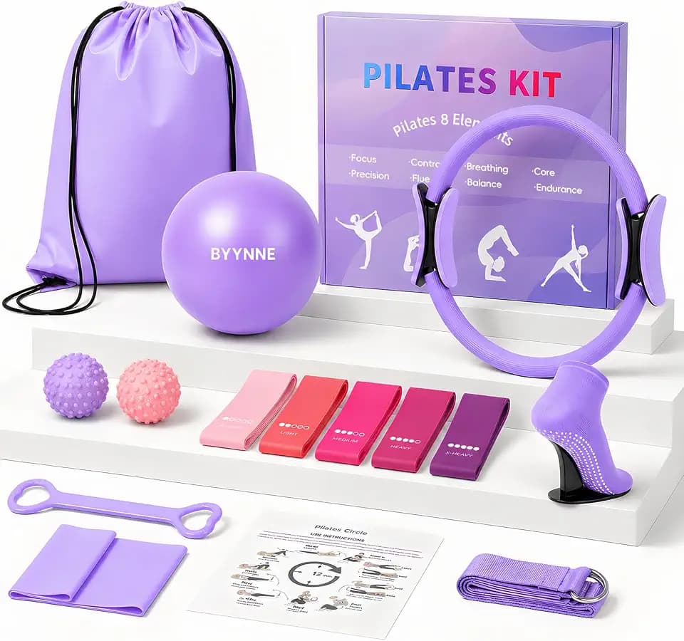 Home Pilates Kit for Women - 14 Pcs Pilates Equipment Set with Pilates Ring and Ball, 5 Resistance Bands Etc Accessories for Beginners Home Workouts - Includes Workout Guide