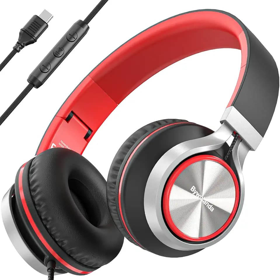 Bywulanda USB C Headphones with Microphone, Wired Over-Ear for School