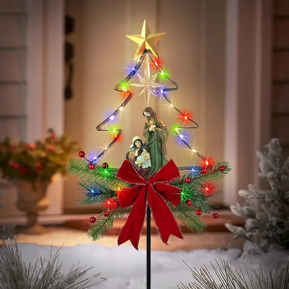 Nativity Scene Outdoor,Solar Christmas Tree Nativity Set Yard Garden Stakes