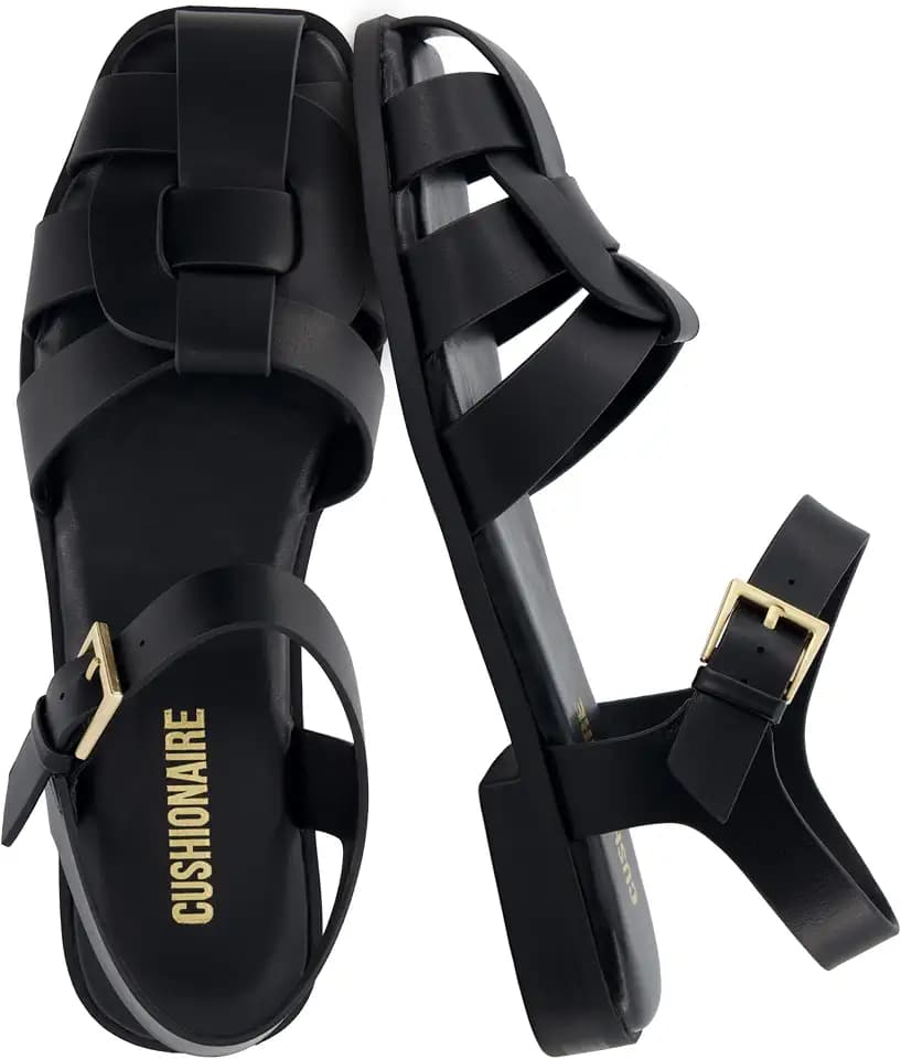 CUSHIONAIRE Benny Closed Toe Fisherman Womens Sandals - Flat Dressy Comfortable Sandals for Women with Adjustbale Ankle Strap