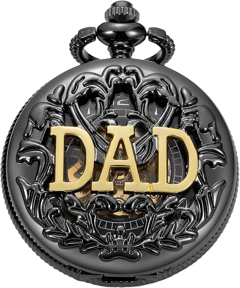 Men's Black Mechanical Pocket Watch with Chain,Birthday Gift
