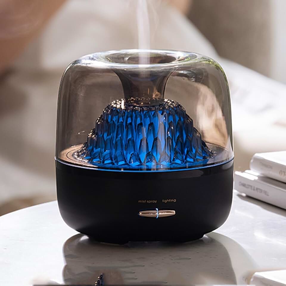 Diffusor für ätherische Öle, tragbarer Luftbefeuchter mit kühlem Nebel, Nachtlicht in 7 Farben und automatischer Abschaltung (schwarz)