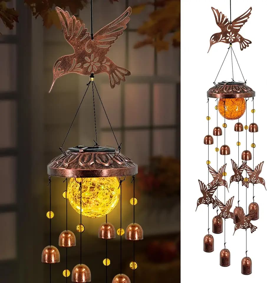 Fall Wind Chimes for Outside,Hummingbird Gifts Hanging Solar Light Outdoor