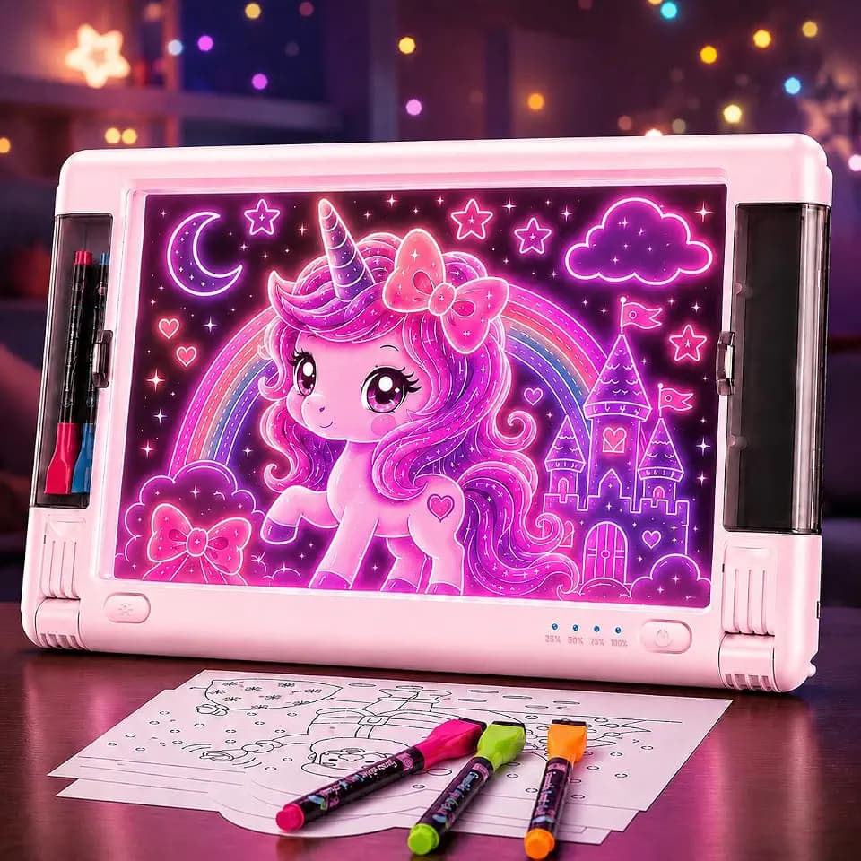 Rechargeable LED Drawing Board, 15 Inch 9-Color Light Modes Neon Art Light Up Writing Tablet Tracing Pad for Kids, Sketching Gift Toy for Teens, 6 Markers, 10 Tracing Sheets