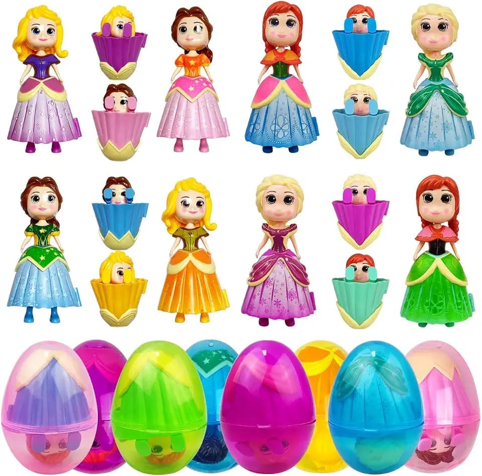 Pinkiwine 8 Pack Prefilled Easter Eggs Princess Deformation Egg Toys for Kids Boys Girls Easter Basket Stuffers Gifts Party Favors