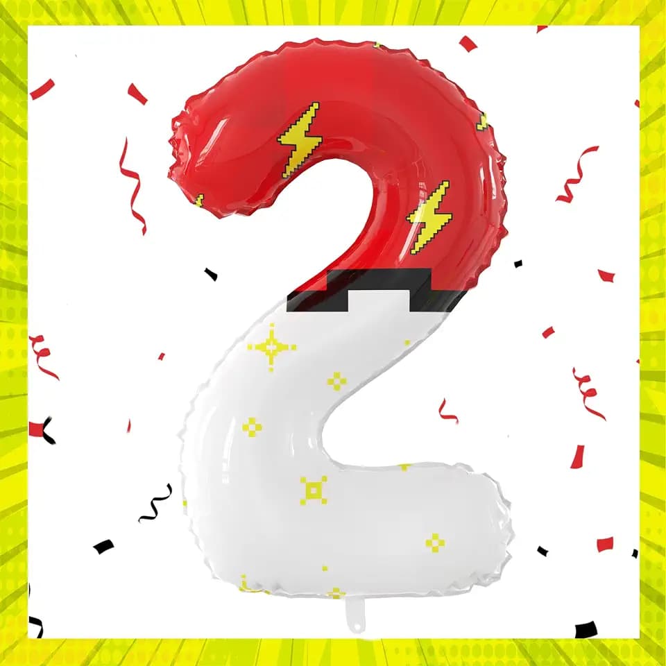 40 Inch Red White Cartoon Theme Number Balloons Large Birthday Party Number Balloons Cartoon Animation for Kids Birthday Party Decoration Supplies (Number 2)