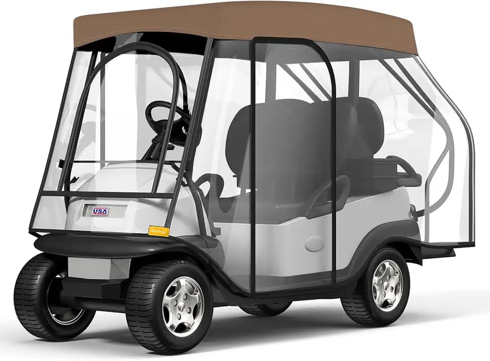 Golf Cart Enclosure - 2+2 Drivable Rain Cover for EZGO, Club Car - Durable Door Zipper, 4-Sided Clear Windows (4 Seater)