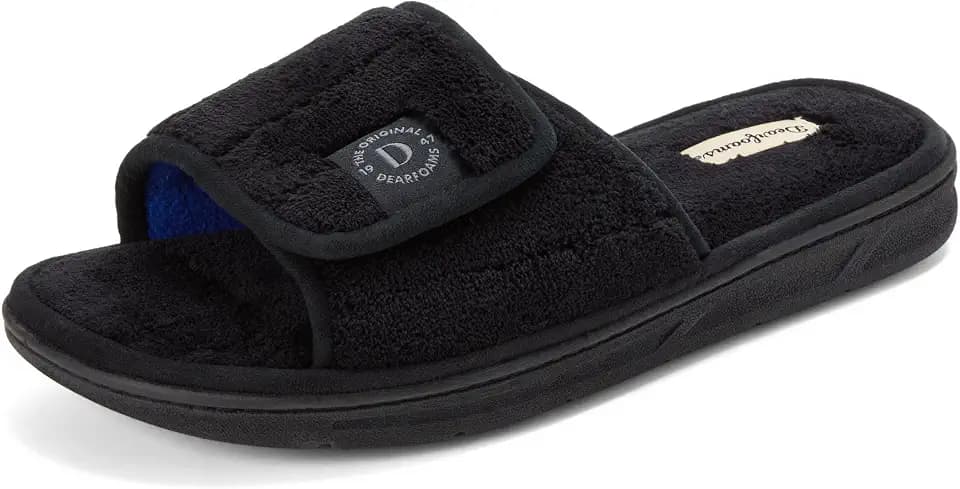 Dearfoams Men's Adjustable Indoor/Outdoor Memory Foam Machine Washable Summer Slide Slipper