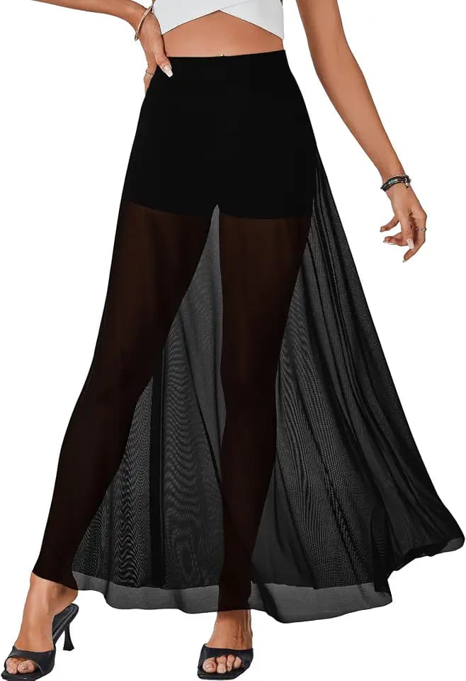 KIFOVEN Women's Sexy Sheer Mesh Maxi Skirt