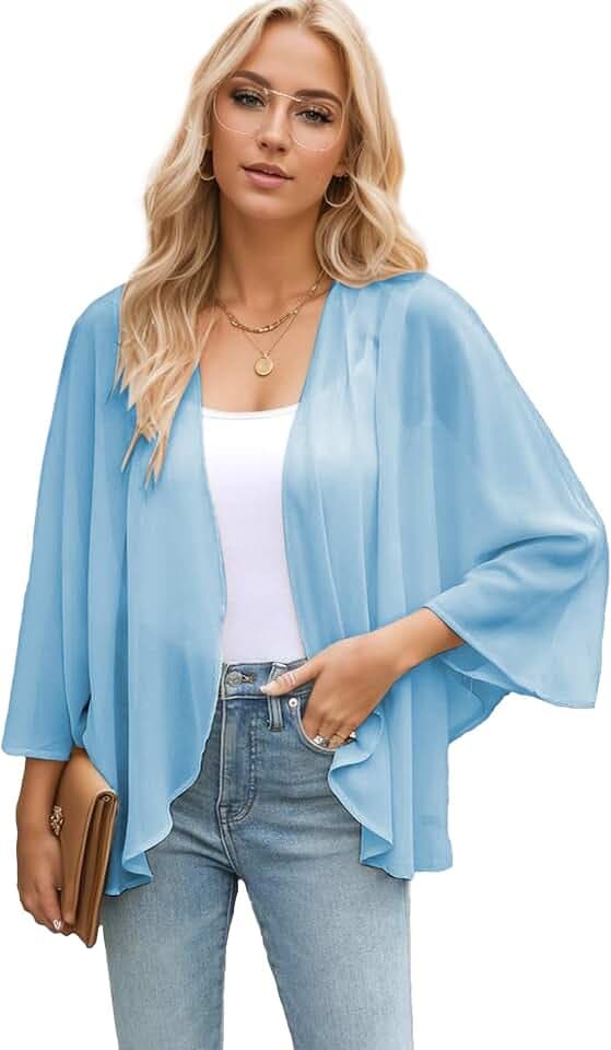 Famulily Chiffon-Kimono-Strickjacken für Damen, lockere Vorderseite, Kimono-Überzug für Damen, Sommer-Oberteil