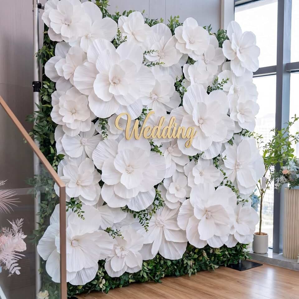 Riesige Papierblumen, künstliche Papierblumen, Dekorationen für Hochzeit, Abschlussfeier, Brautparty, Geburtstag, handgefertigt, Wandhintergrund, Tischdekoration, Partyzubehör (Weiß, 12 Stück)