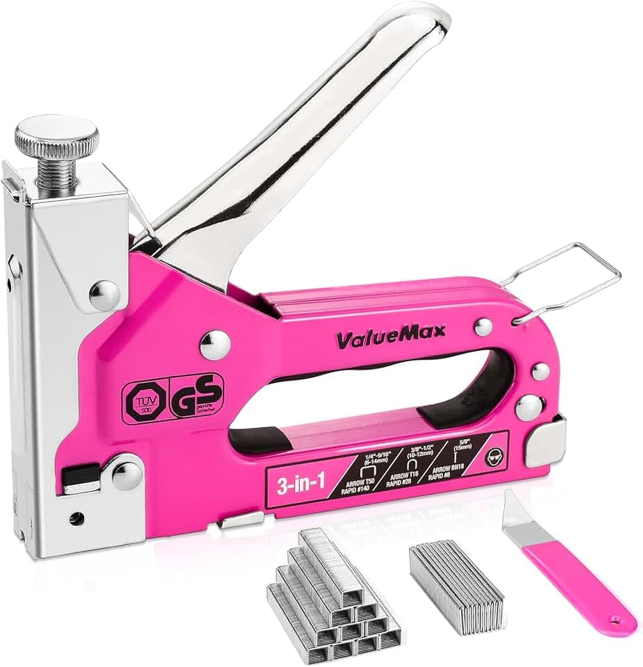 ValueMax 3-in-1 Handtacker Set mit 2000 Klammern, Rosa