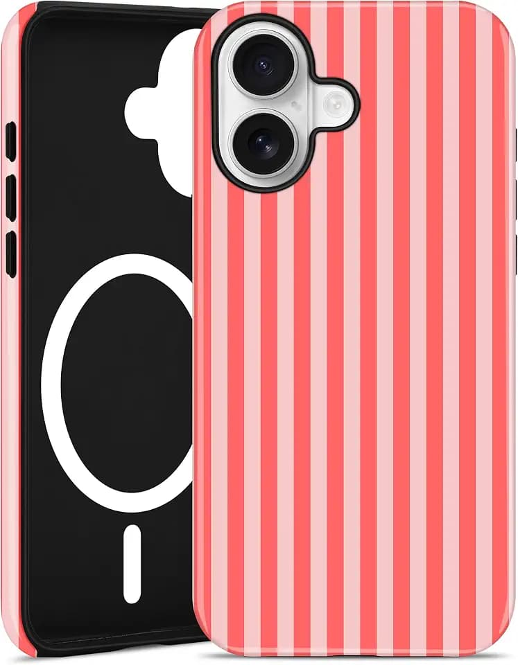 Magnetic Striped Phone Case for iPhone 17, Dark Coral