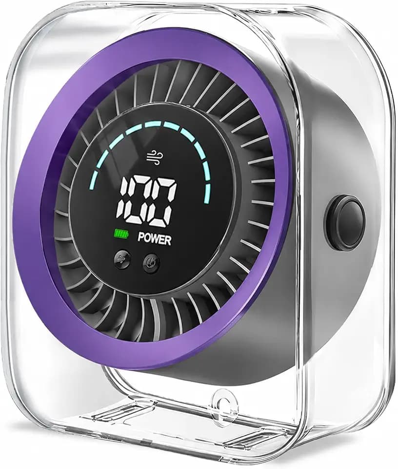 Schreibtischventilator USB wiederaufladbar, leiser Tischventilator mit 100 Geschwindigkeiten, Turbo-Kühlventilatoren, HD-Digitalanzeige, 2-in-1 Desktop- und Wandhalterung, 360° verstellbar, tragbarer