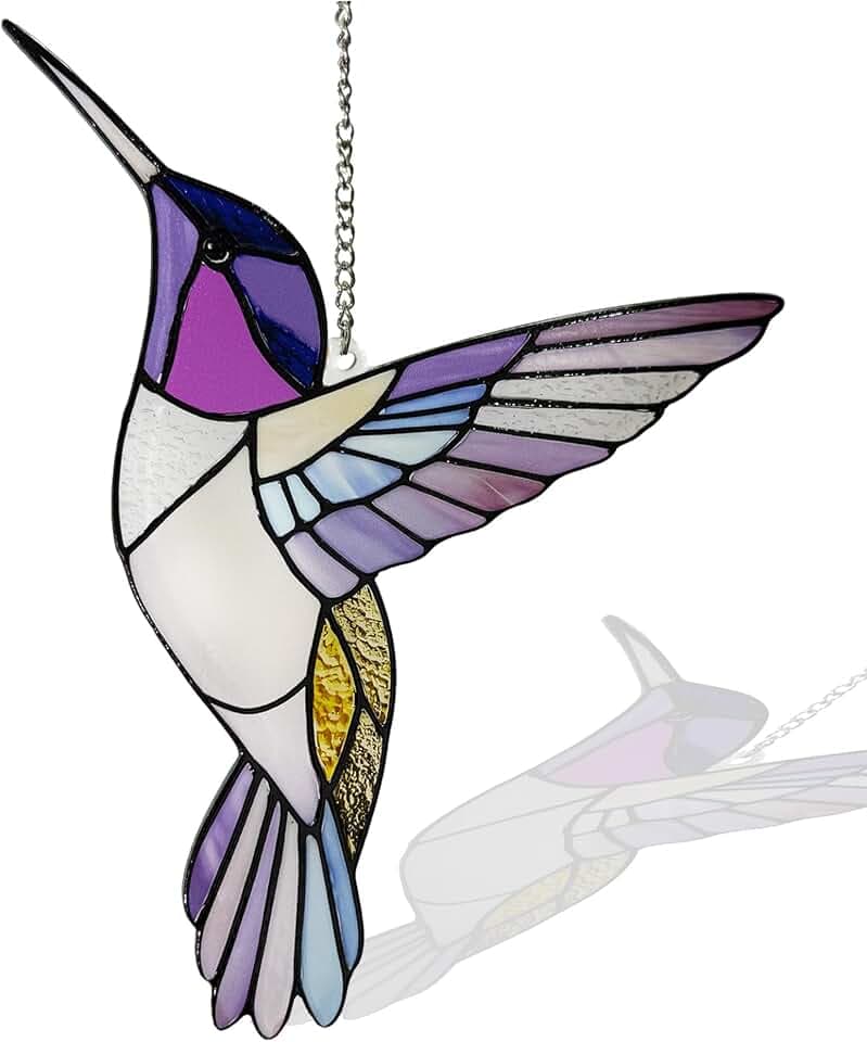 Hummingbirds Suncatcher Stained Glass, Hummingbird Suncatcher Ornament, Hummingbird Suncatcher for Grandma/Mom/Women (Purple)