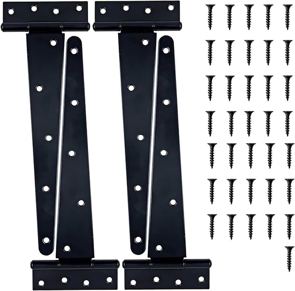 12 Inch Heavy Duty T-Strap Gate Hinges Heavy Duty Shed Door Hinges, Thick Black Rustproof Metal T Hinges for, Barn, Yard Gate, Fence Door,4 Pack