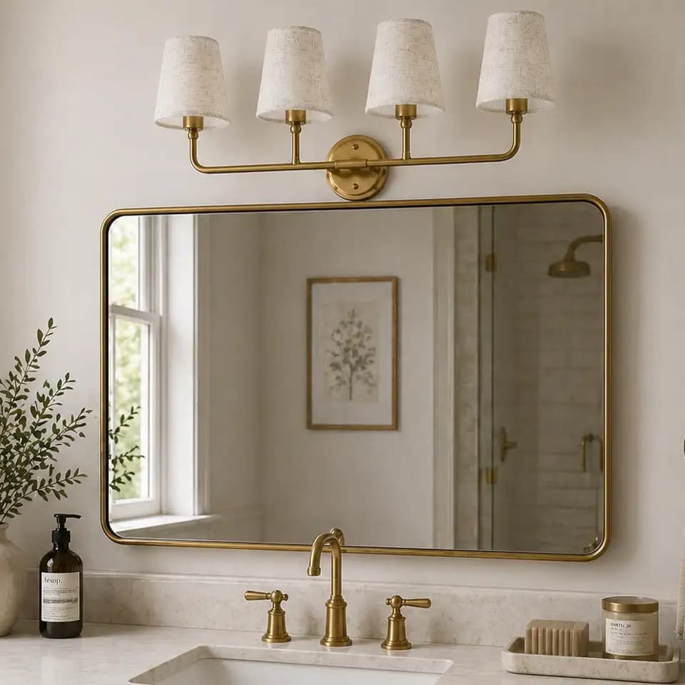 AUTELO 4 Light Antique Brass Vanity Light, Vintage Bathroom Light Fixtures