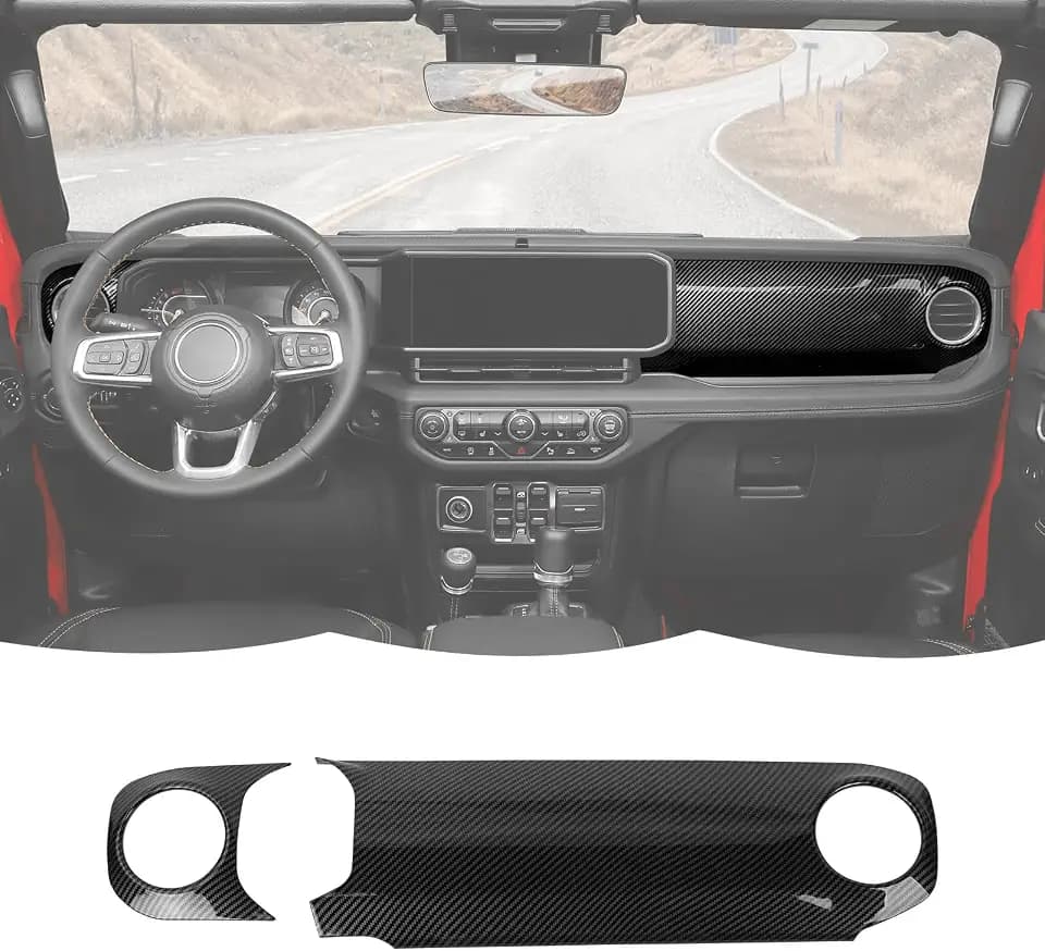 RT-TCZ Carbon Fiber Center Console Trim Cover Dashboard Control Panel Cover Decorative Interior Accessories Compatible with Jeep Wrangler JL JLU & Gladiator JT 2024+