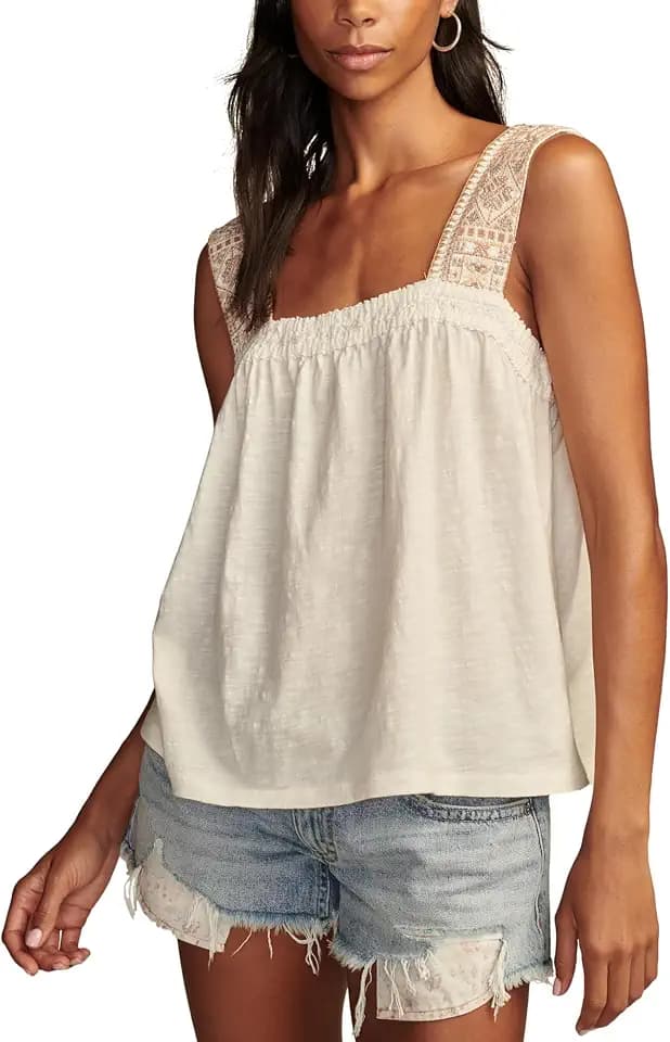 Lucky Brand Women's Lucky Brand Women's Embroidered Yoke Tank
