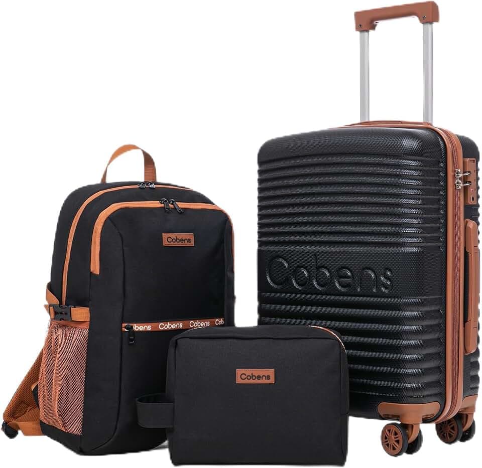 Carry-on Luggage 22x14x9 Airline Approved, 3 Piece Luggage Sets, Black