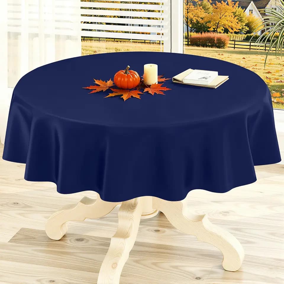 homing Round Navy Blue Vinyl Waterproof Tablecloth with Flannel Backed