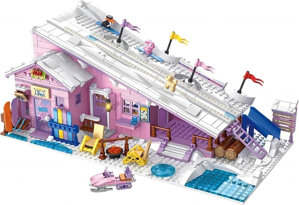 Ski Resort Lodge Building Block Set Winter Village Building Set Ski-Cabin Model Kit 1042 PCS