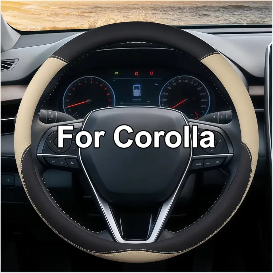 Steering Wheel Cover for Toyota Corolla 2015-2026 All Trims, Round Leather 14.5-15 Inch Anti-Slip Breathable LE SE XLE XSE Hybrid Hatchback Upgrade, Beige