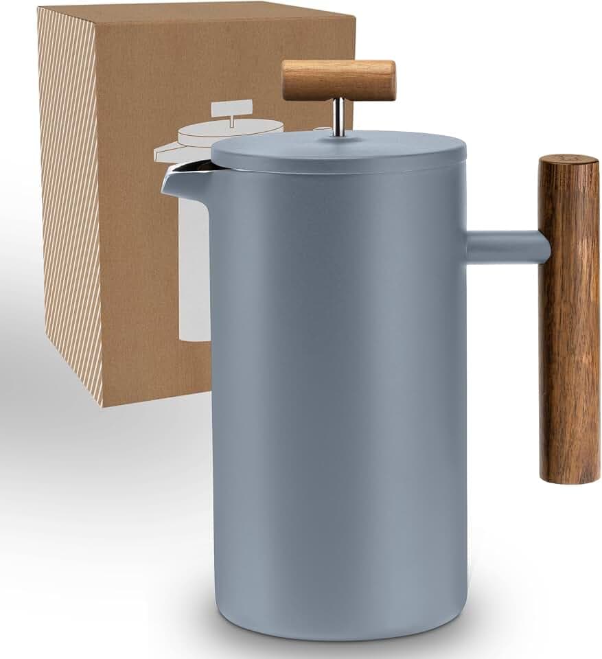 LAMBDA COFFEE® CALDERA Thermo French Press Edelstahl I 0,6 Liter - 3 Tassen Dusk Blue Blau I 3 Größen erhältlich I Kaffeebereiter aus Edelstahl | Doppelwandig: Hält lange Warm I Kaffeezubereiter