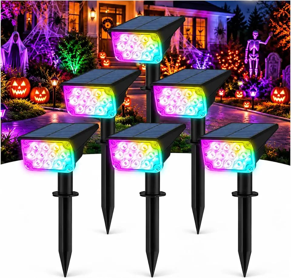 T-SUNUS RGB Solar Landscape Spotlights 6 Pack IP65 Waterproof Dusk-to-Dawn