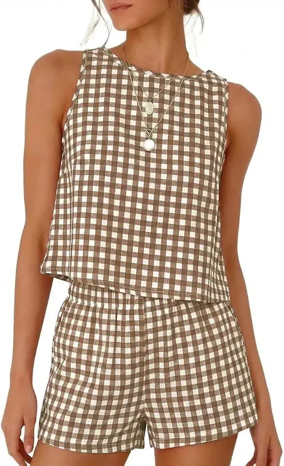 IDEALSANXUN Womens Gingham Set Spring Summer 2 Piece Cute Machting Sets