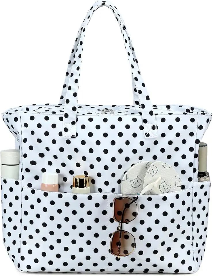 LEDAOU Beach Bag Waterproof Sandproof Women Beach Tote Pool Bag with Zipper for Swim Gym Grocery Travel with Wet Pocket
