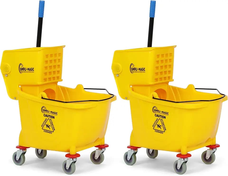 SIMPLI-Magic Side Press Wringer Commercial Mop Bucket on Wheels, 2-Pack, 26 Quart, Yellow, Polyethylene