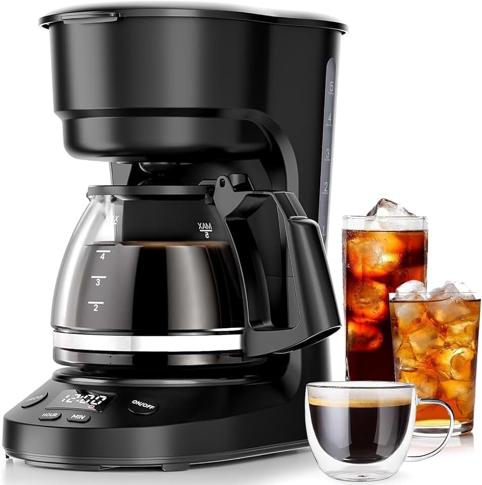 Kismile 5-Cup Drip Coffee Maker, LED Display, Timer,Anti-Drip & Shut-Off