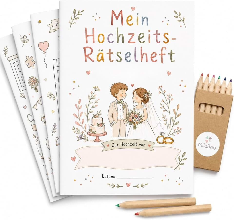 MilaBoo Hochzeits-Rätselheft 10er Set Gastgeschenk Hochzeit Buntstifte