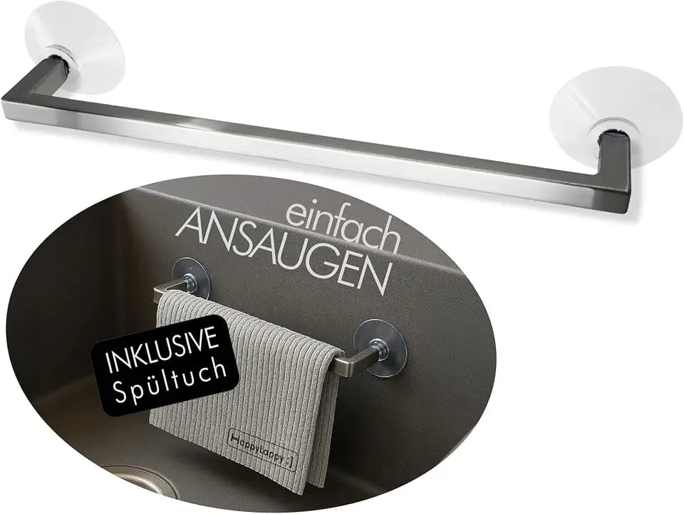 snagger HappyLappy Spültuchhalter inkl. Premium Schwammtuch | Lappenhalter für Spülbecken ohne Bohren & Kleben | Spüllappenhalter mit Saugnapf | Küchen Organizer, Edelstahl-Finish