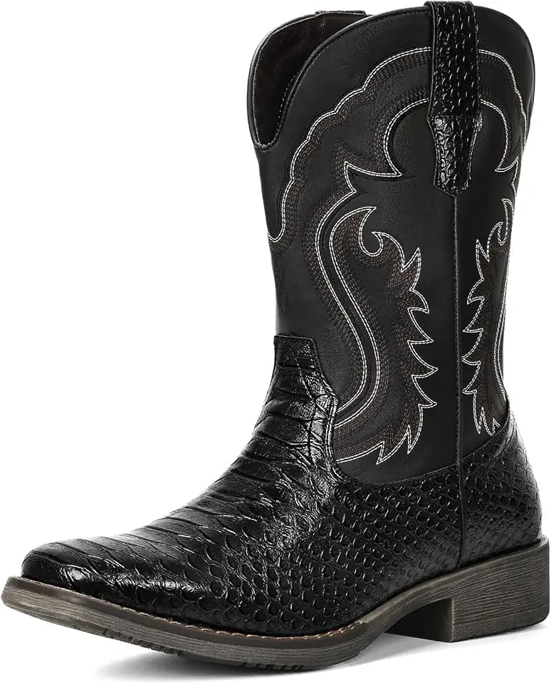 IUV Cowboy Boots for Men Western Boots Square Toe Mid Calf Cowboy Boot
