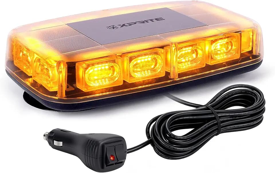 Xprite Upgraded 12" 72LED Rooftop Strobe Lights, High Visibility Utility Lights with Magnetic Base for 12V-24V Construction Vehicles, Trucks, Snow Plow - Amber